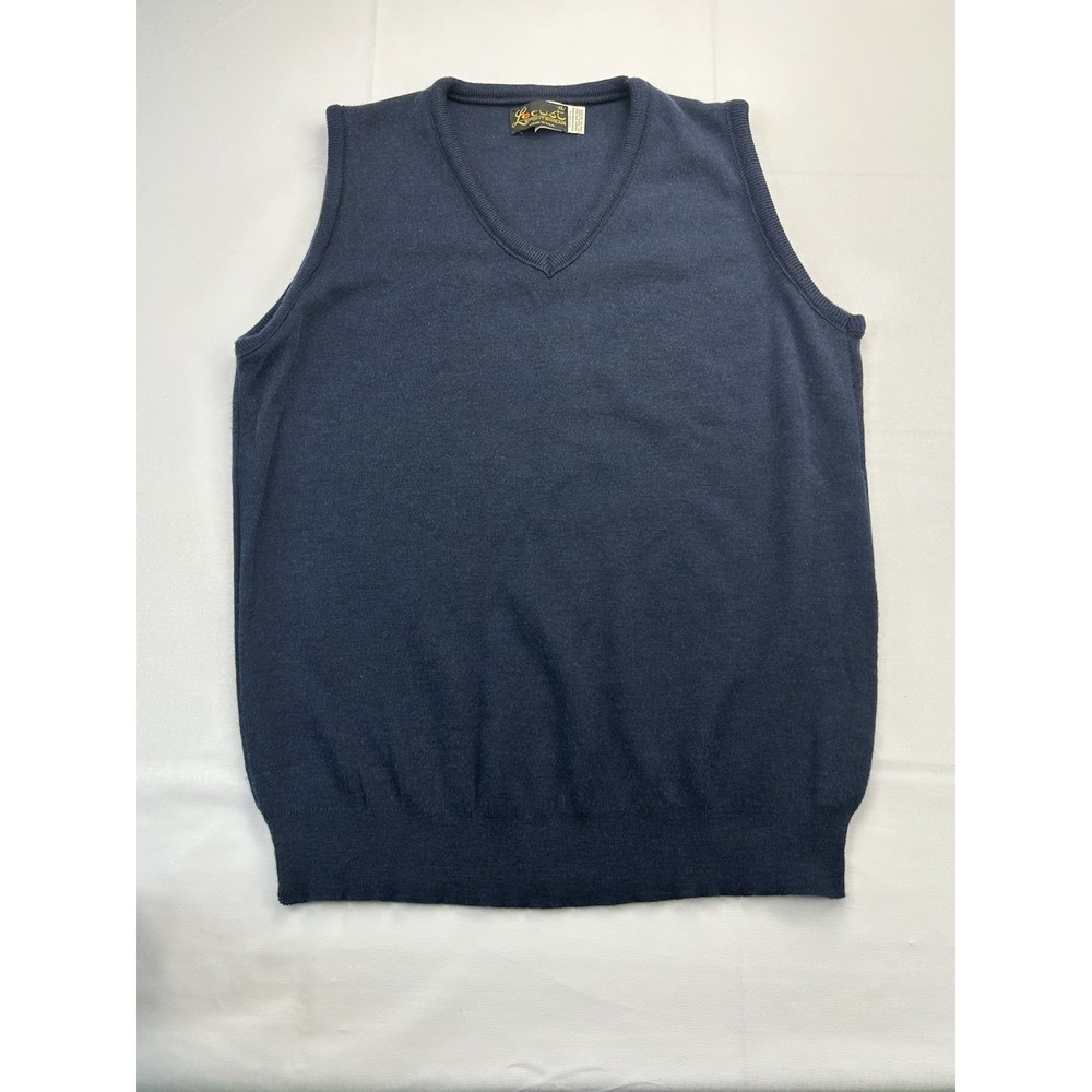 Vintage Locust Sportswear XL Sweater Vest Navy Blue V Neck Made USA 100% Acrylic
